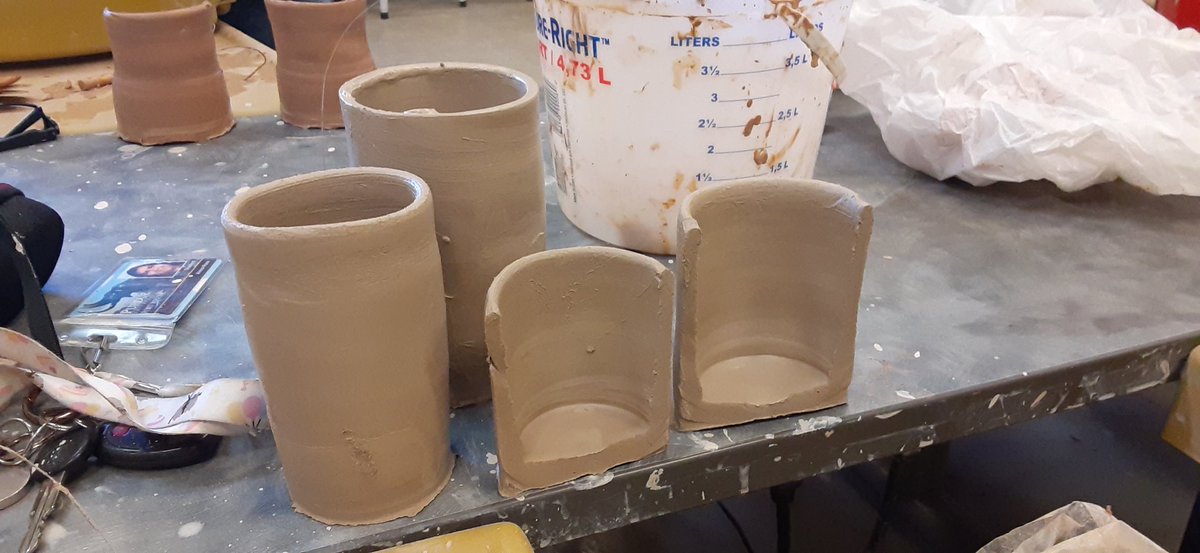 3D_Sparrow_'s tweet photo. Some cylinders when I was first learning to wheel throw! 
I loved the learning experience and now we're throwing bowls! 

#wheelthrow #ceramics #pottery https://t.co/9ptICb3Hzd