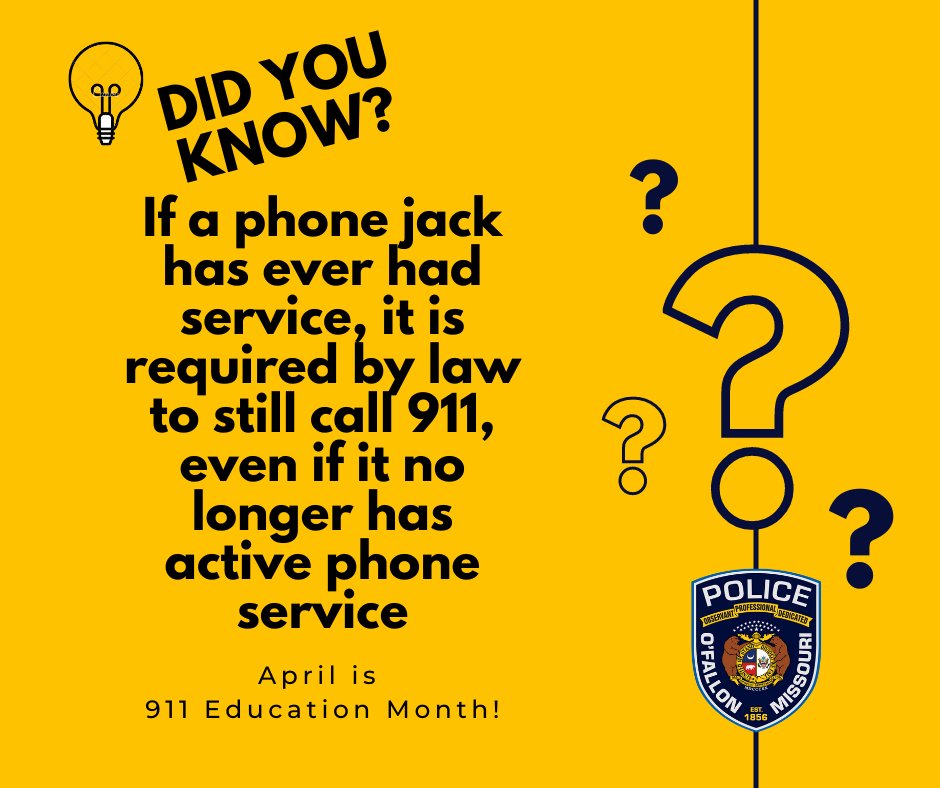 OFallonPolice's tweet photo. In honor of 911 Education Month and National Public Safety Telecommunicators Week, here are some more 911 facts provided by your O'Fallon Dispatchers!

#911EducationMonth https://t.co/kbiv7LtWU2