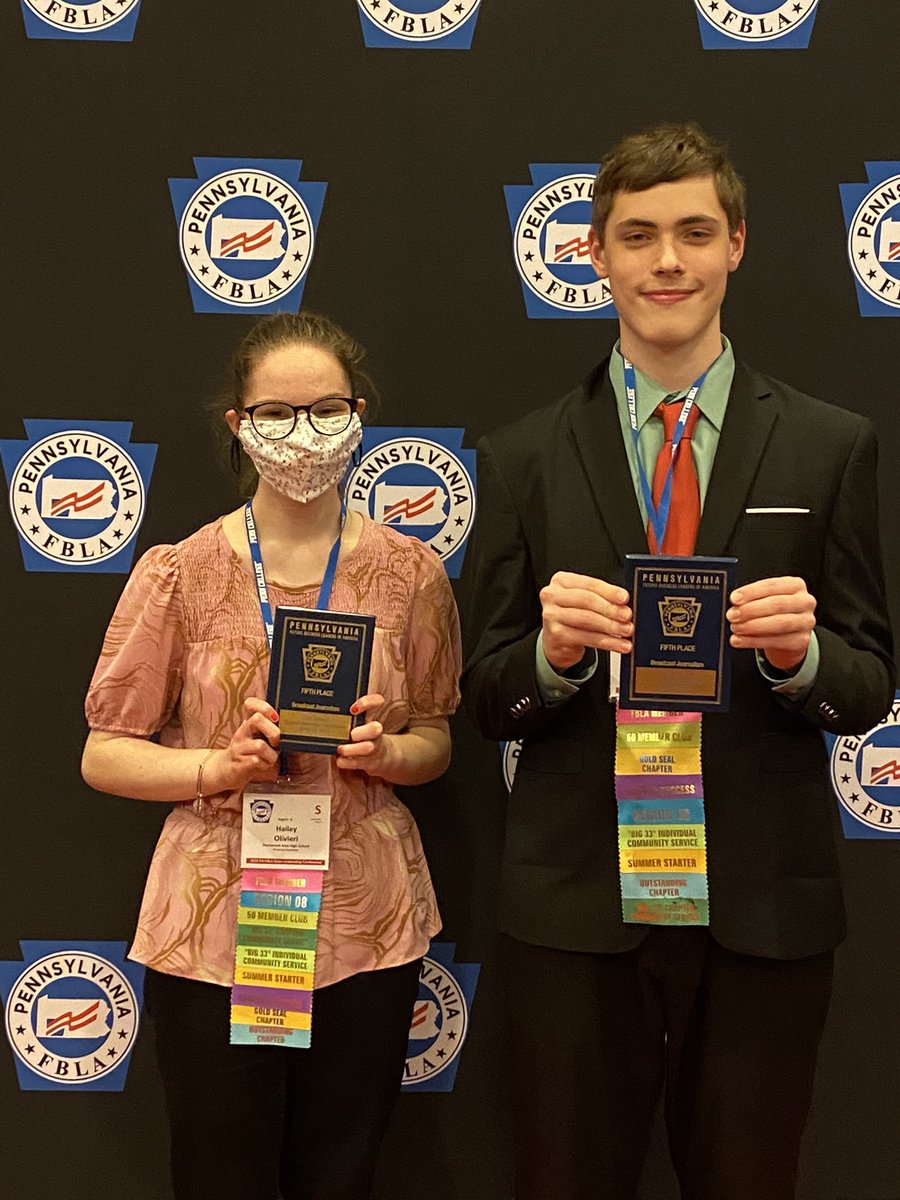 Congratulations to Hailey &amp; Josh for their 5th place finish in Broadcast Journalism at the PA FBLA SLC!