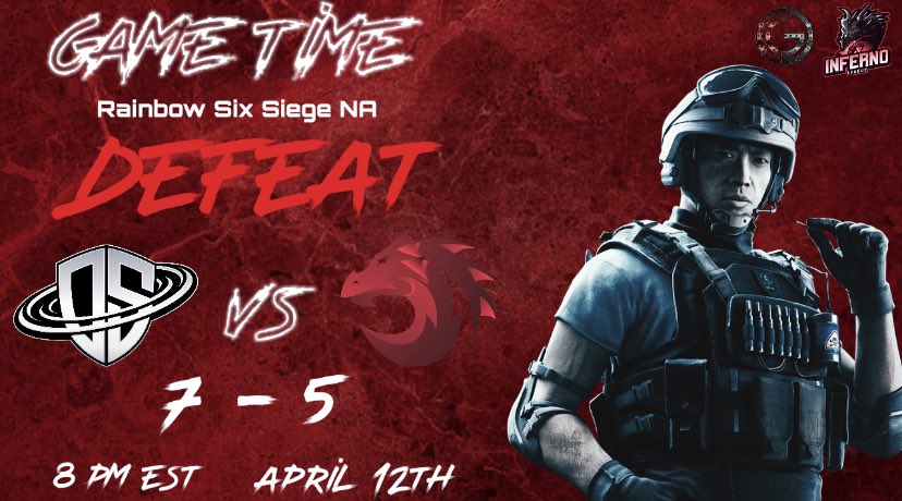 Our guys played their hearts out against Deep Space. We will come back strong in the next match. 

#r6 #RainbowSixSiege #siege #gaming #esports #inferno #infernoleague #team