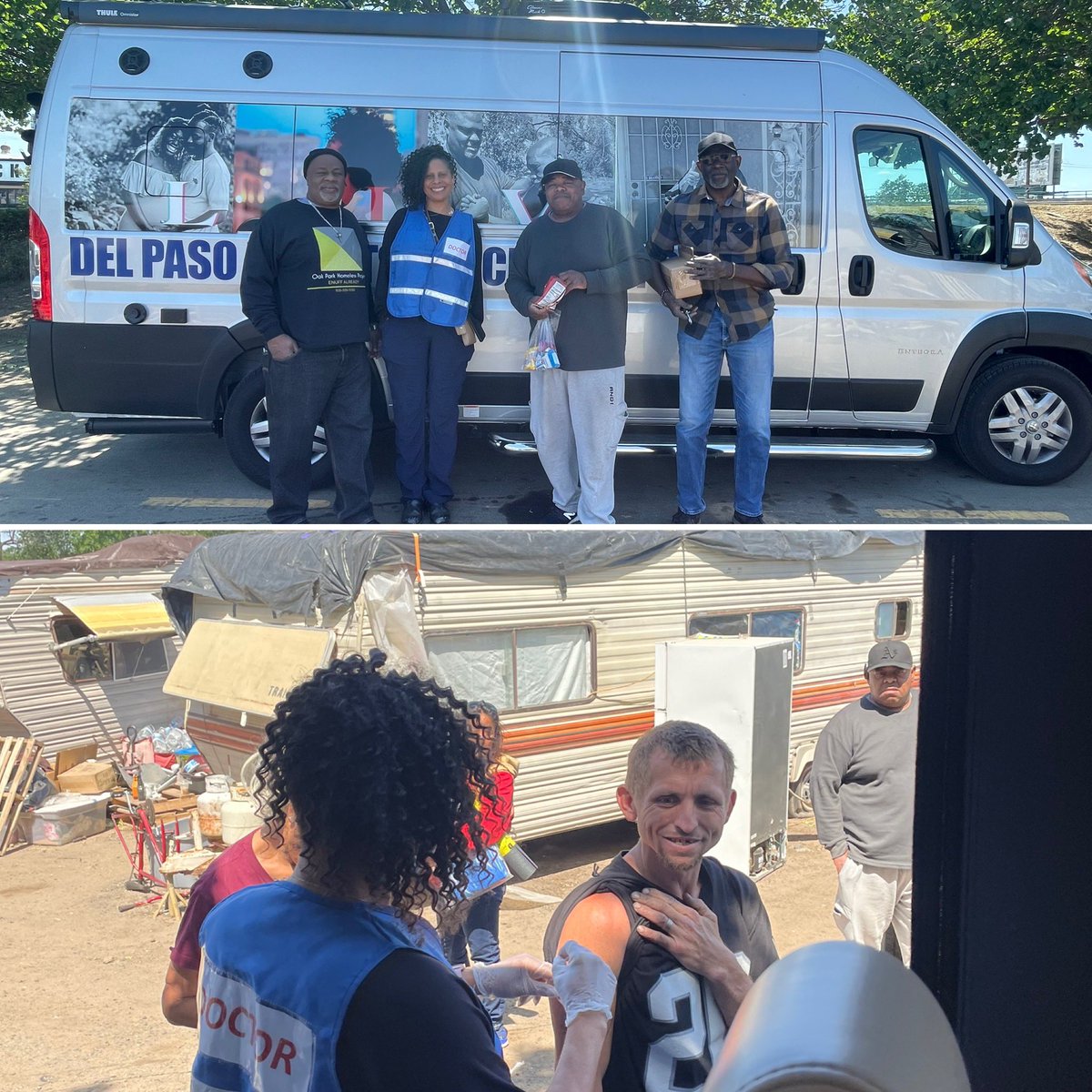 dphcvc's tweet photo. Our clinic visited 2 encampments today and vaccinated several of our unhoused brothers and sisters. We also handed out donated clothing, blankets, etc. Thank you to those who previously donated items. 

#togethertowardhealth #crucialcovidconversations #ᴠaccinessavelives https://t.co/DhYa40c026