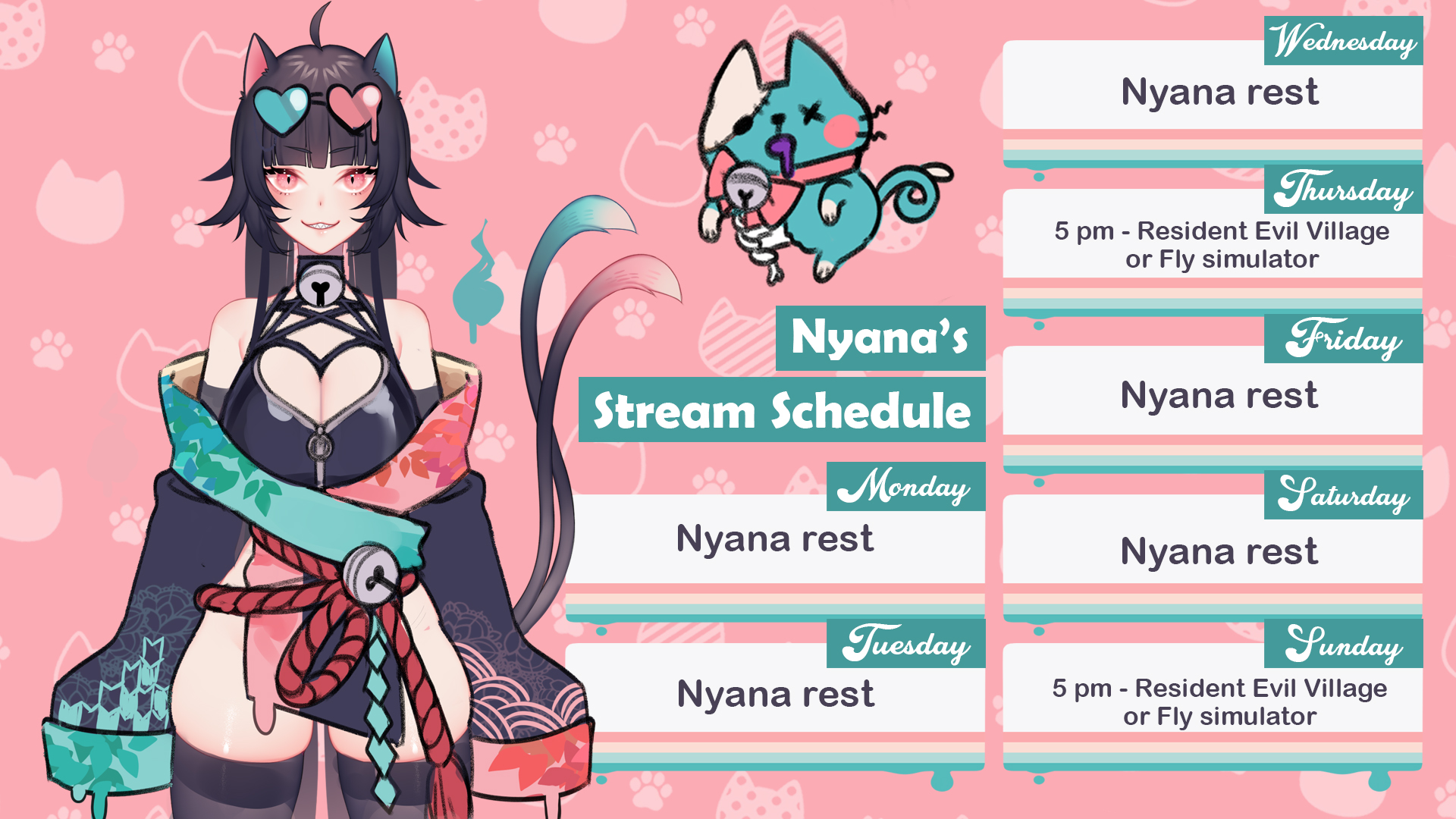 🐾 Nyana 🐾 on Twitter: "Hi guys! My stream schedule for this week April 11 - 17, 2022. I will mostly streaming some games and slow~ Usual stream time: 5