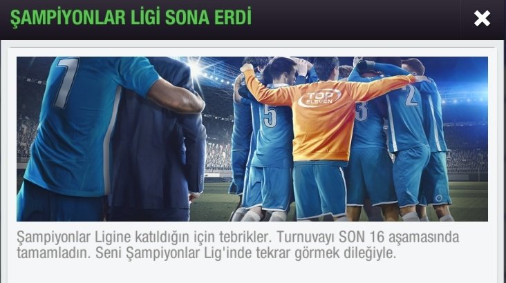 Şampiyonlar Ligi, bizim için 'resmen' sona erdi. Takımımız, Son 16 turunda karşılaştığı İndie FC'ye iki maçta da 3-0 yenilerek turnuvaya veda etti. Önümüzdeki sezon daha iyi olmak için çalışacağız...
🟦⬛#GoMaltepeGo #TopEleven3D
