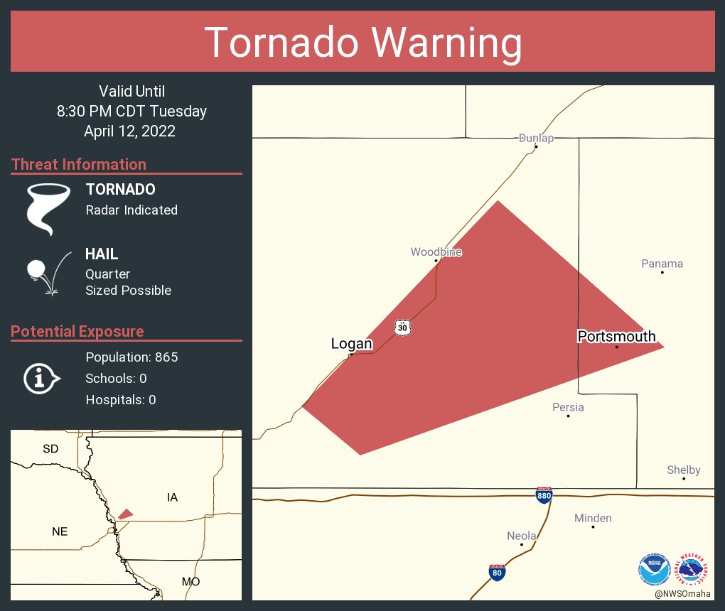 NWS Tornado on Twitter "Tornado Warning including Logan IA, Portsmouth IA until 830 PM CDT