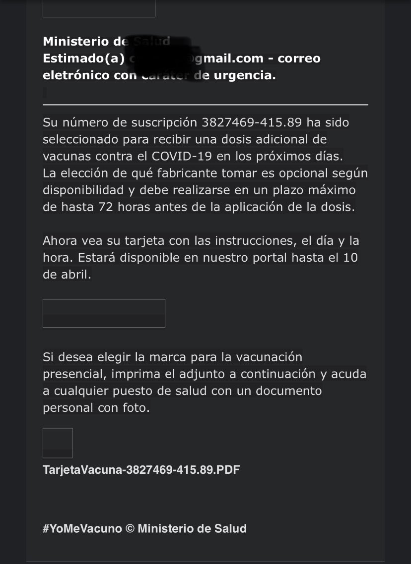 cmarlop77's tweet photo. Me llegó este correo obvio que se fue a spam . Supongo que esto es falso ? porque cuando di mi correo para las encuestas también tienen mi nombre y solo llegó con datos del correo @MeVacuno @ministeriosalud https://t.co/IIUhskwjgk