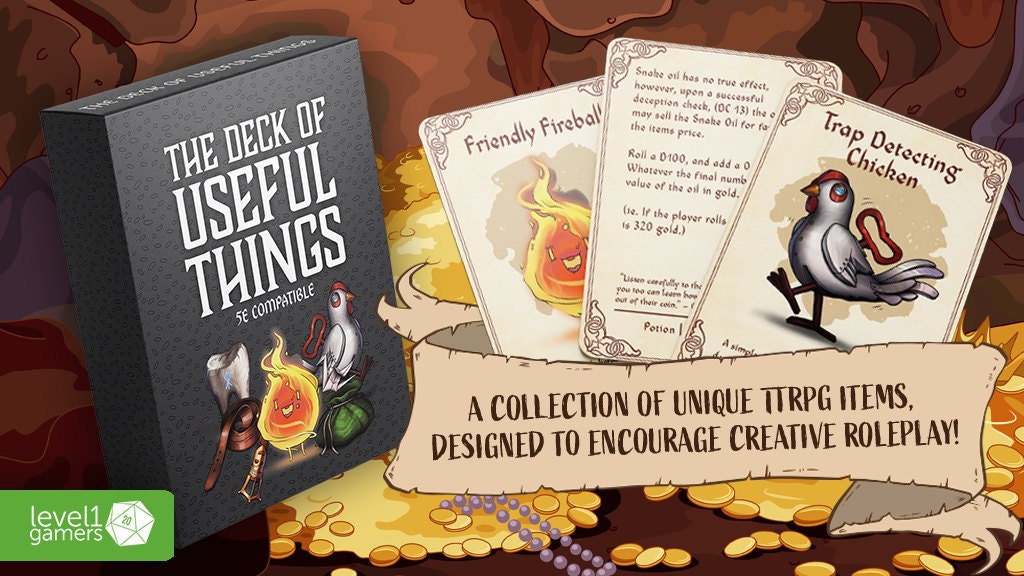 LevelOneGamers's tweet photo. Check out our new Kickstarter: The Deck of Useful Things. A collection of unique and fun magic items to encourage creative roleplay. Go to https://t.co/t1rwm16qzy to learn more! https://t.co/biOLfq5d1y