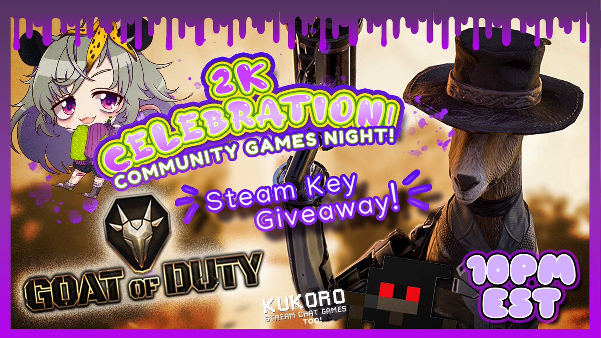 PeonyOpossum's tweet photo. 🗑️🪳😵TONIGHT @ 10 PM EST 😵🪳🗑️
Community Game Night to celebrate 2k Followers!!
Playing Goat of Duty with 4 steam keys to give out!! https://t.co/yrQxp2W8Ed
