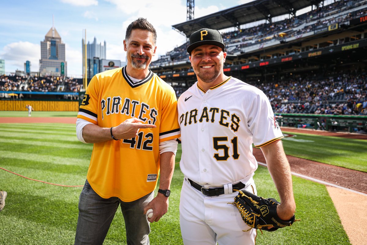 Pirates's tweet photo. Joe Manganiello throwing out the first pitch on #412Day?

Only in Pittsburgh. https://t.co/zweAS60QhZ