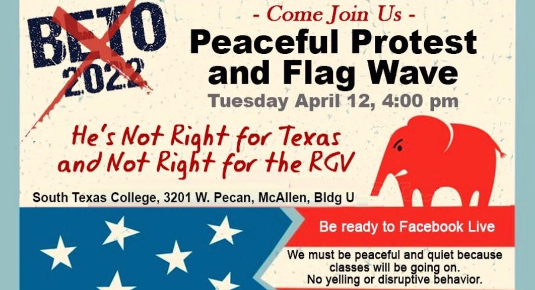 HidalgoCoGOP's tweet photo. Francis in the #RGV today trying to appeal to us by calling himself "Beto" saying he's the solution to all our problems. Also advocating anti-Tx policies like, destroying 2a, bankrupting our State by forcing socialism & imposing a radical education on our children. #WrongForTexas https://t.co/bDCqu1Zp0r