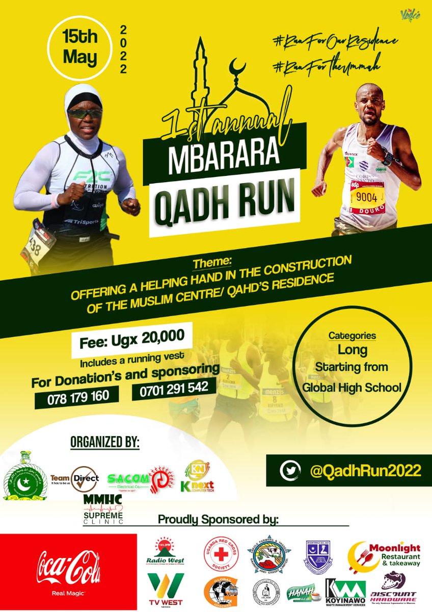 MbararaCorpClub's tweet photo. The first annual #QadhRun is here, join Mbarara people on 15th May to add your efforts on raising funds for the construction of the Qahd's(leader)residence in Mbarara. Giving is Caring, be part of a charity cause. @RamaTED19 https://t.co/dQNpFTnQ7B
