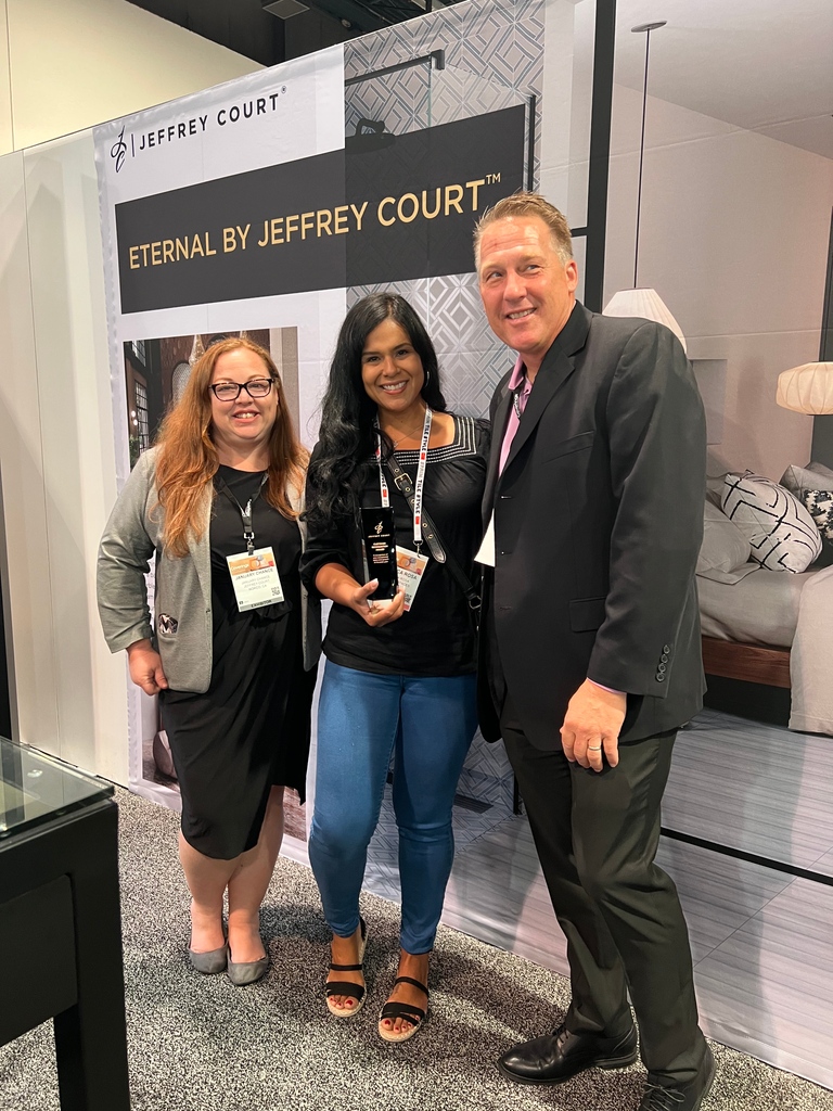 JeffreyCourtInc's tweet photo. Congratulations to Trinity Surface and All Natural Stone in recognition of your exceptional sales in 2021 with Jeffrey Court. It was wonderful to celebrate and honor each of our award recipients during the 2022 @Coverings Show in Las Vegas. #coveringsshow #lasvegas #tileandstone https://t.co/XtZPWfXAbt