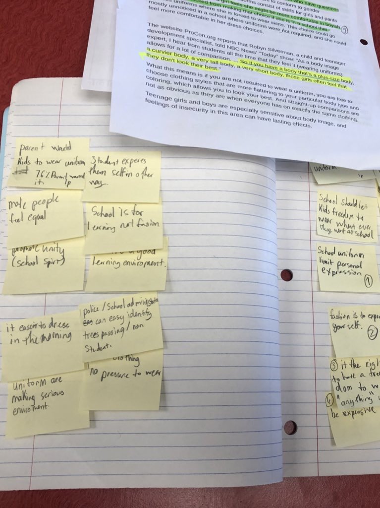 Msfinnsclass1's tweet photo. After reading about a school in Brampton that introduced uniforms for students, the grade 6s have been researching both the pros and the cons of this issue. We are trying to reserve judgement until we have all the facts! @newhalfmoonbay #ResearchBasedWriting https://t.co/9HTetJmN6D