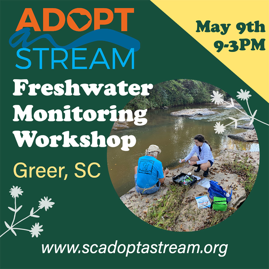 The SC Adopt a Stream program is hosting a FREE workshop to certify individuals to become SC AAS volunteers in the chemical and bacterial parameters of the program. The workshop is scheduled for May 9. Visit
eventbrite.com/e/sc-adopt-a-s… or email rroux@cityofgreer.org with questions.