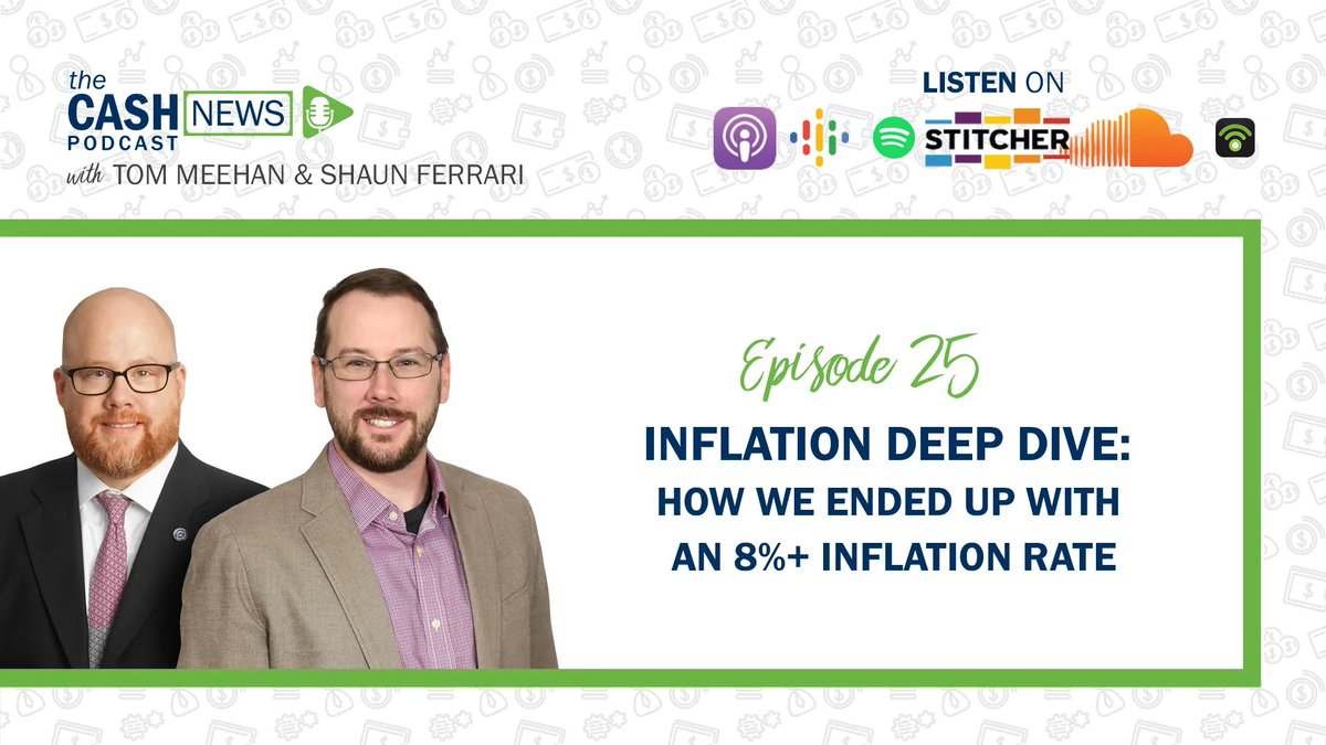 TheCashNewsPod's tweet photo. Episode 25 is out! Tom and Shaun discuss the factors that contributed to the current high inflation rate and what options the Fed has to correct the situation. Make sure to like and subscribe to stay up to date on all things cash and currency. https://t.co/a56wFx7Cie  #inflation https://t.co/bqNjLOC5bu