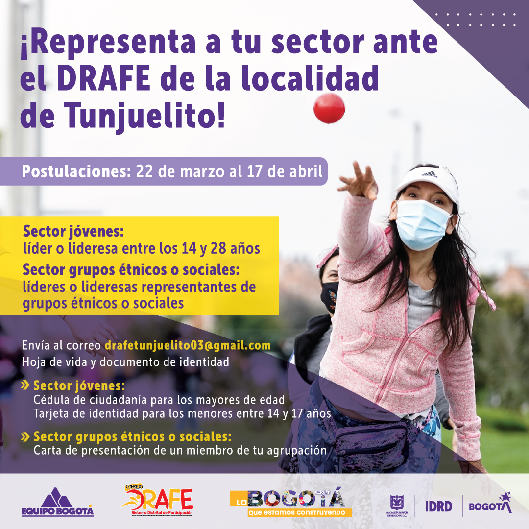 IDRD's tweet photo. 👉Si vives en Usaquén o Tunjuelito: ¡es hora de participar! Estamos en búsqueda de representantes ante el Consejo Local DRAFE. 🚴‍♀️⚽Envía tu hoja de vida al correo de tu localidad antes de las fechas mencionadas.📄

#BogotáParticipa #SomosEquipoBogotá https://t.co/94CSbwrhew