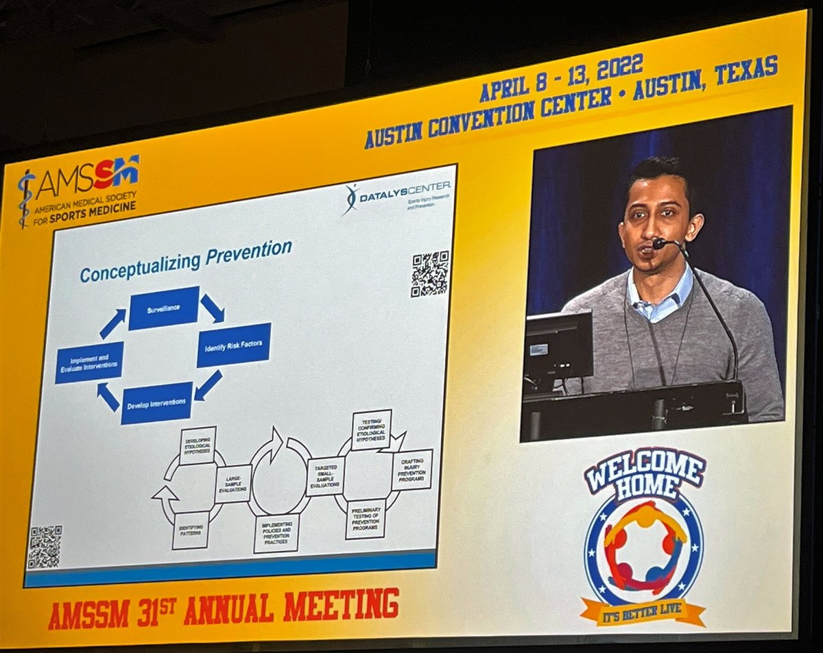 DatalysCenter's tweet photo. Job well done Dr. Chandran on discussing the challenges female athletes face after leaving collegiate athletics! He advocates for formal transition resources to promote adaptive transition from sport. #TheAMSSM (1/4) https://t.co/T37Ml6wFk3