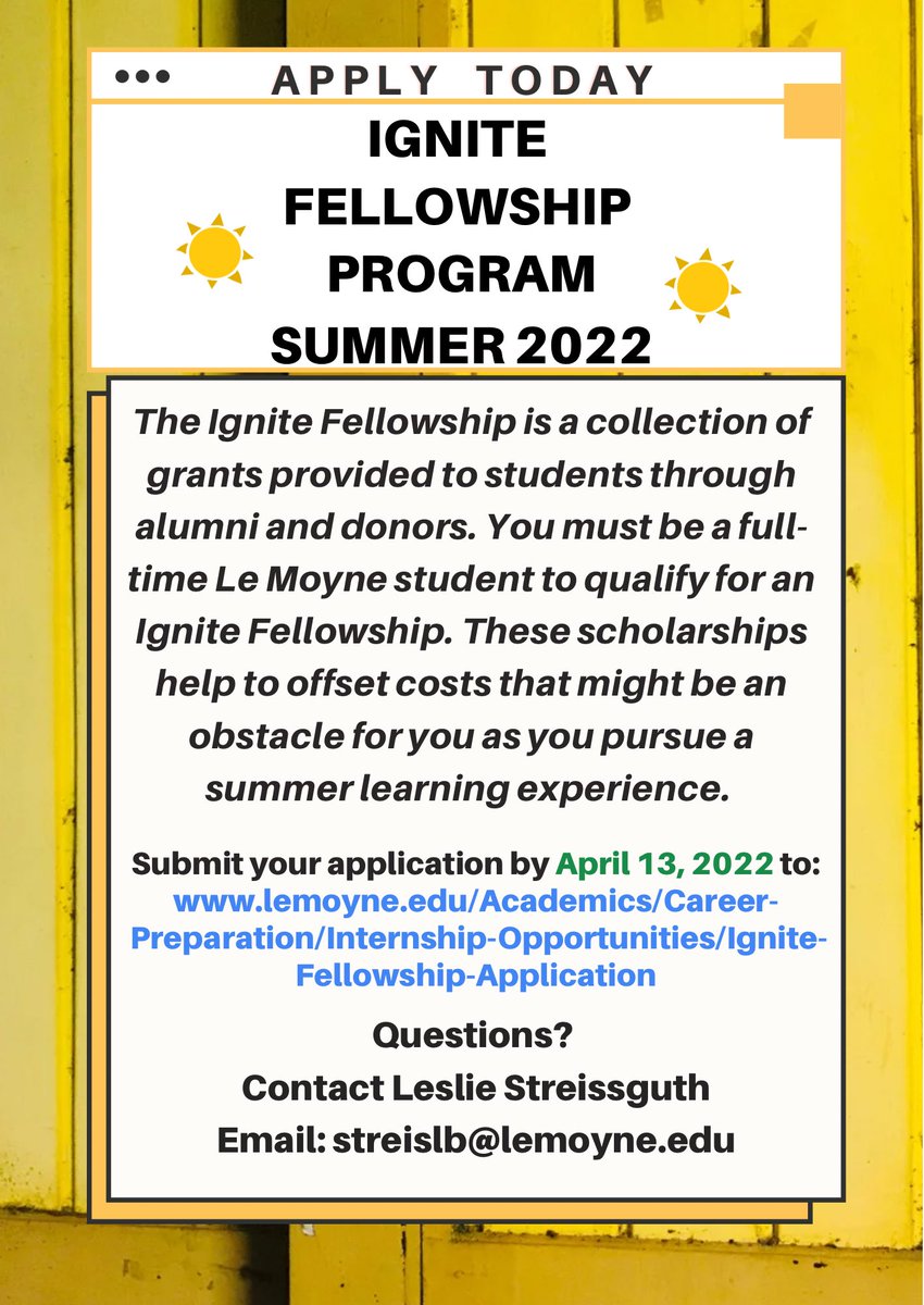 To earn an Ignite Fellowship, students must have internships that are remarkable and fully engaging in the sense that students will meet challenges, learn, and expand professional horizons. lemoyne.edu/Academics/Care…