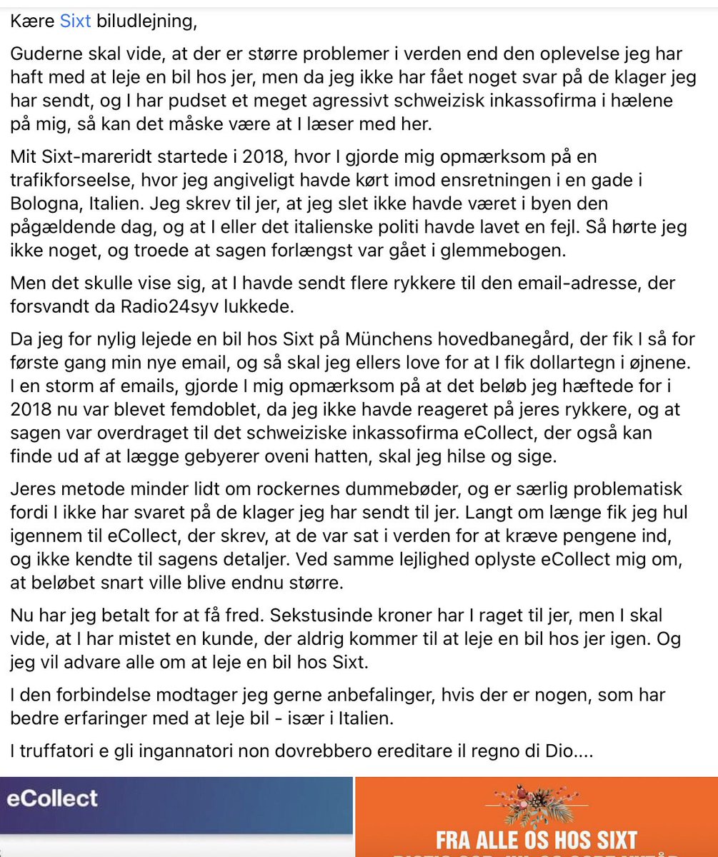 Advarsel! Lej ikke en bil hos <a href="/Sixt_Denmark/">Sixt Denmark</a> 

I truffatori e gli ingannatori non dovrebbero ereditare il regno di Dio...