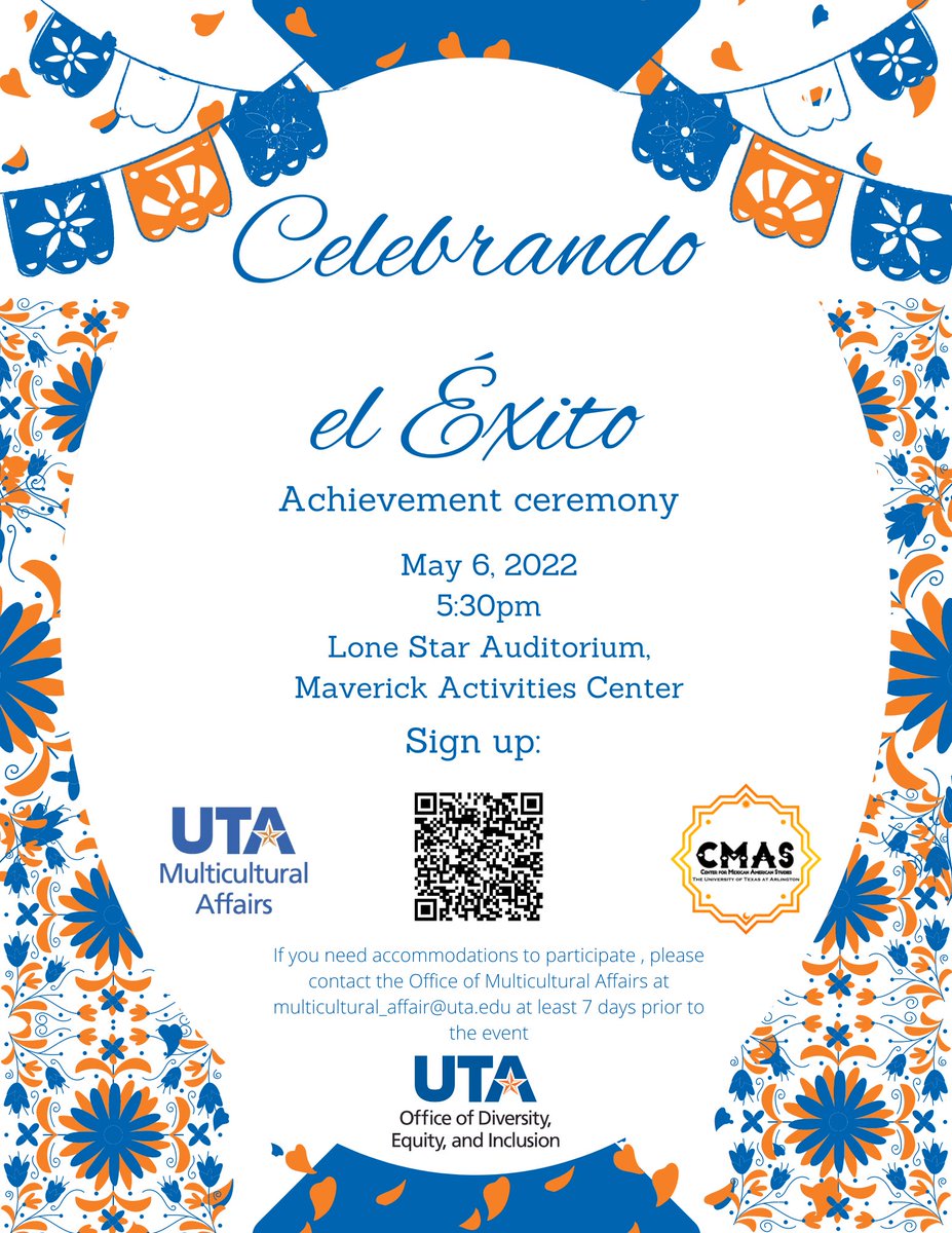 utaisec's tweet photo. Please join the Office of Multicultural Affairs, The Center for Mexican American Studies and the Office of Diversity, Inclusion &amp; Equity to bring together the Latino community for the first campus-wide Latino/Hispanic Achievement Ceremony at UTA. https://t.co/7k9TiB8fTr