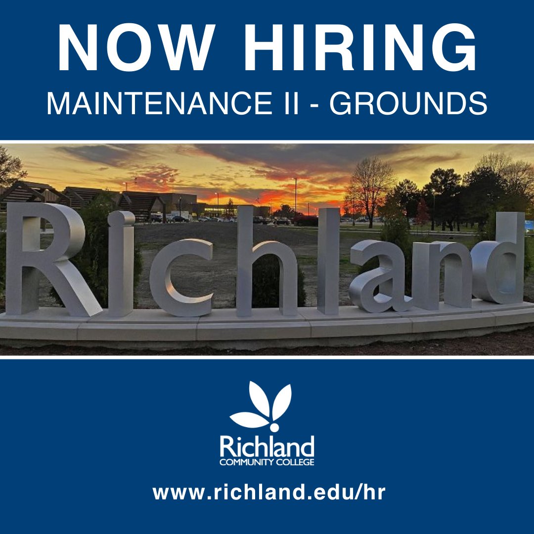 Currently seeking applicants for Maintenance II – Grounds position. This position has responsibility towards the upkeep and attractive appearance of the grounds, parking lots, and planting beds around the campus as well as off-site facilities. richland.edu/hr to apply