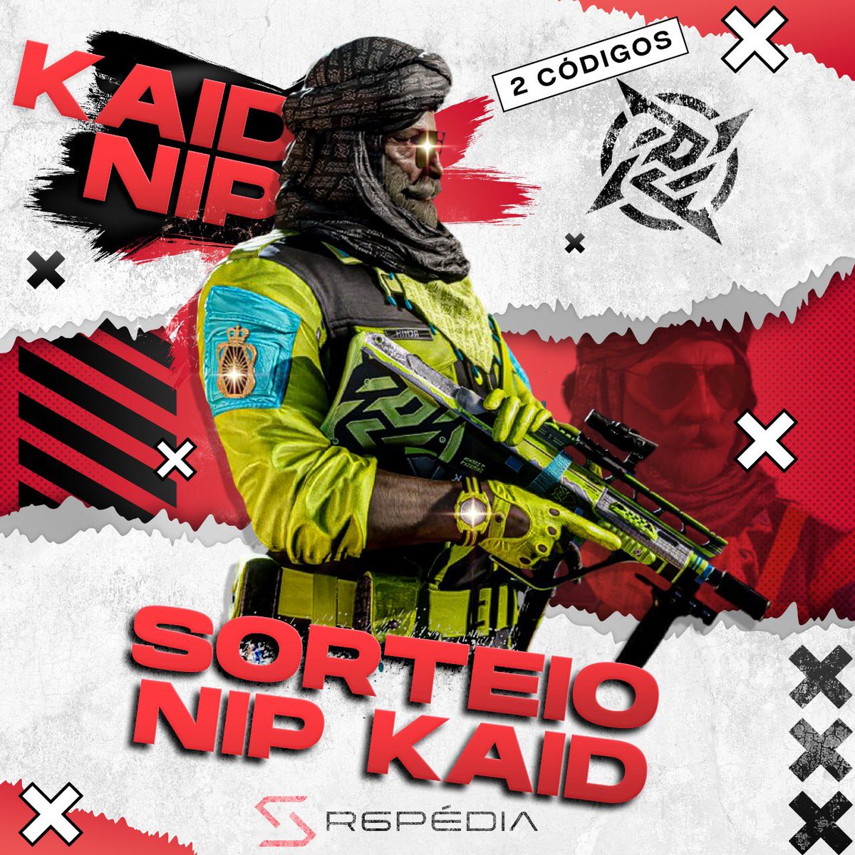 R6Pedia's tweet photo. ⚡️SORTEIO 2 BUNDLES KAID NIP⚡️

Em parceira com a @NIPBR vamos fazer o sorteio de 2 Kit’s completos do Kaid Nip para vocês. 

🚨 REGRAS PARA PARTICIPAR:

✅ Seguir a nossa página @R6Pedia e o perfil da @NIPBR 
✅ Like + RT nesse post.
✅ Marcar dois amigos nesse post.

🗓: 17/04 https://t.co/XmQOko4lA1