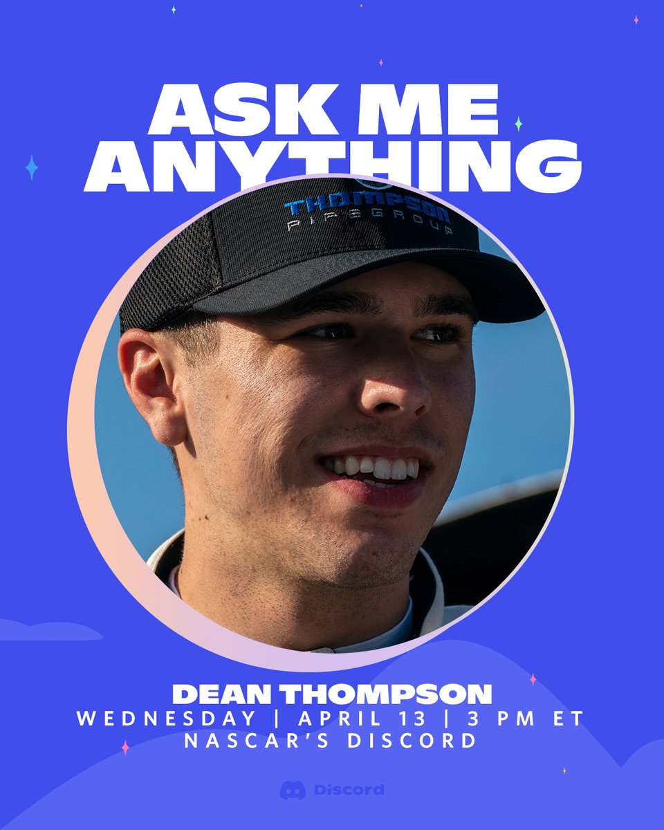 Wednesday ➡️ 3 PM ET 

💬 Ask <a href="/NASCAR_Trucks/">NASCAR CRAFTSMAN Trucks</a>' <a href="/deanthompsonr/">Dean Thompson</a> anything on <a href="/discord/">Discord</a> 💬 

📱: nas.cr/3vagQ40