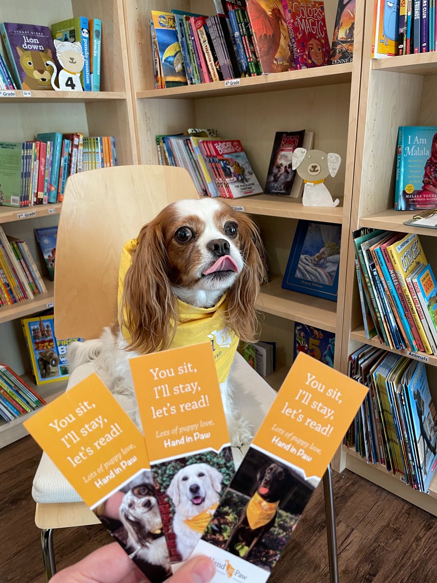 HandinPawAL's tweet photo. Hand in Paw staff pup Chester is here to show off our new Sit, Stay, Read bookmarks! These bookmarks will be given to kids as a keepsake to encourage even more reading after their visit from our Therapy Teams! πAnd no Chester, you can't eat these!
#handinpaw #sitstayread https://t.co/ntITVILofr