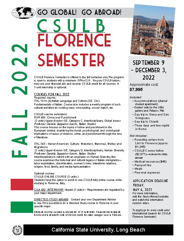 CSULB students: study in Florence this Fall!  

#csulb #rgrll #graziadiocenter #italiano #imparaitaliano #firenze #florence #studyabroad #csulbstudyabroad