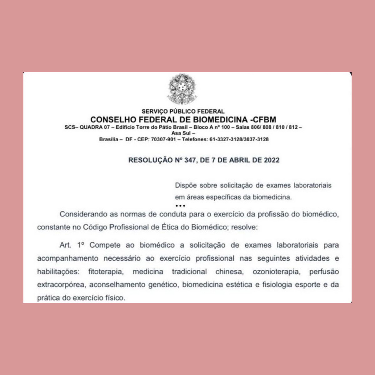 drajasminne's tweet photo. NOVIDADE: Biomédicos Estetas poderão solicitar exames laboratoriais! 
Mais uma conquista! 👏🏻💚 https://t.co/7SLFf4zlXN