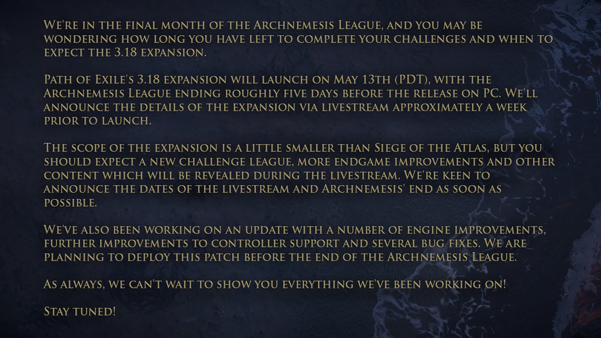 Path Of Exile Path Of Exile S Upcoming 3 18 Expansion Release Is Set For May 13th Pdt What Should You Expect T Co Iaa8t3nozg Twitter