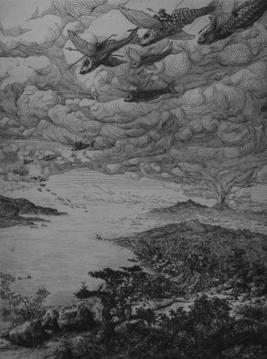 GalleryUnruly's tweet photo. Flight of the Warriors of the Western Ideology by the late Bellingham, Washington artist Thomas Wood is now at Unruly Gallery. https://t.co/L3UZ2rkTJl