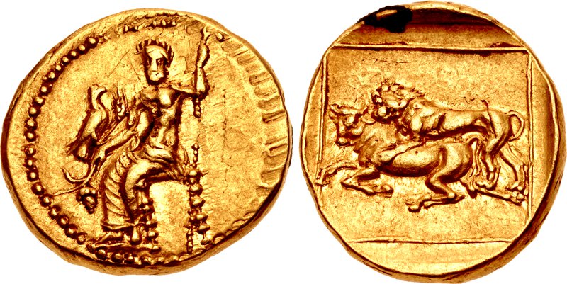 persiaantigua's tweet photo. Lion-bull combat: was this popular in ancient Persia or what? Two more depictions:

1: on coin of Mazaios, as Satrap of Babylon
2: on coin of Mazaios, as Achaemenid Satrap of Cilicia https://t.co/BLYoMozeOf
