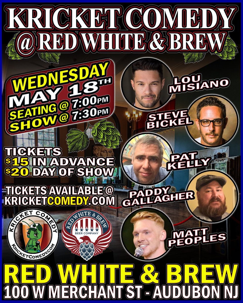 Red White &amp; Brew: 5/18 🦗🤣🍺
#KricketComedy #RedWhiteAndBrew #Brewery #AudubonNJ