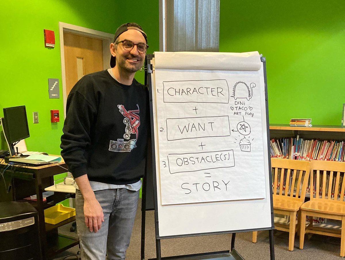 Well the day has come, our new favorite author Jarrett Lerner came to visit❤️ He was so inspirational and helpful for us as writers and illustrators 😍 Thank you!! <a href="/Jarrett_Lerner/">Jarrett Lerner</a>
