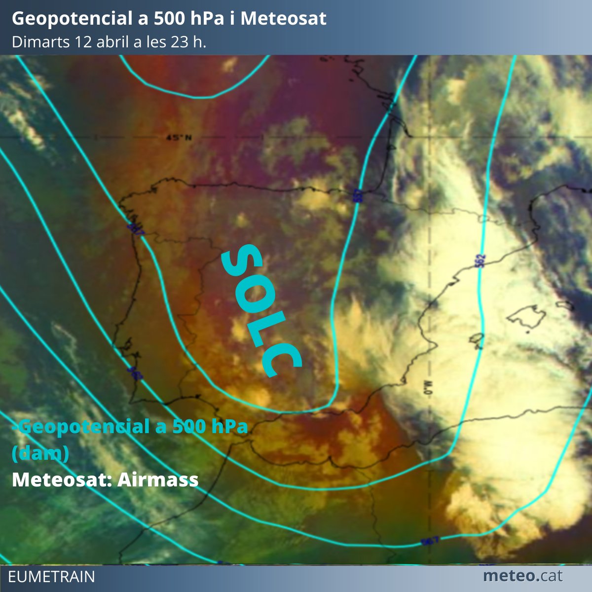 meteocat's tweet photo. Aquesta nit s'anirà acostant un solc que anirà associat a precipitació. Amb el pas de les hores, serà més extensa i intensa. https://t.co/Rq7NeKRm5h