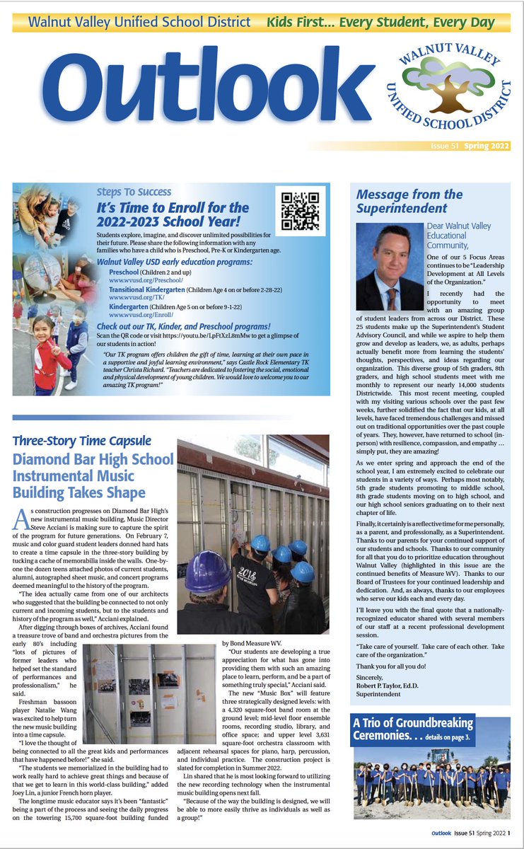 WVUSD_Tweet's tweet image. Extra, Extra! Check out our Spring Outlook community newsletter at: bit.ly/3vgmNft. #TogetherAgain #ReconnectRestoreReimagine