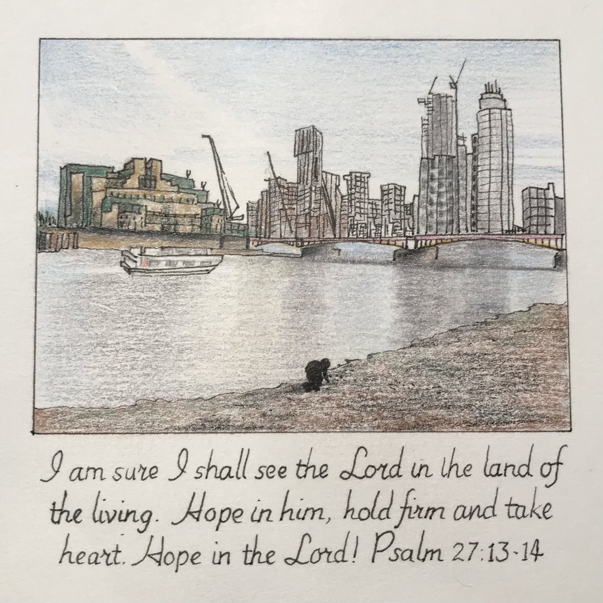 judithmbuchanan's tweet photo. A trip to London to meet my college friend at Tate Britain. I walked along Millbank and watched a beachcomber near Vauxhall Bridge. https://t.co/bPsfXntWYJ