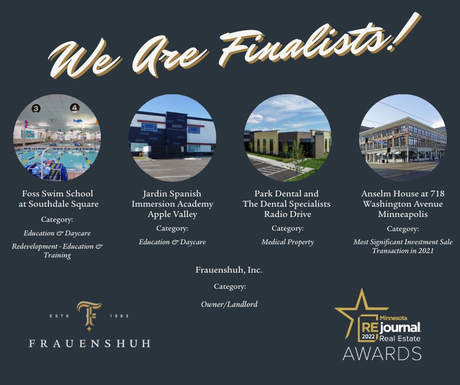 We are excited to announce that Frauenshuh is a finalist for six categories in the 2022 Minnesota <a href="/REjournals/">REjournals</a> Awards! The MREJ Awards showcase the top achievements and developments in Minnesota...
