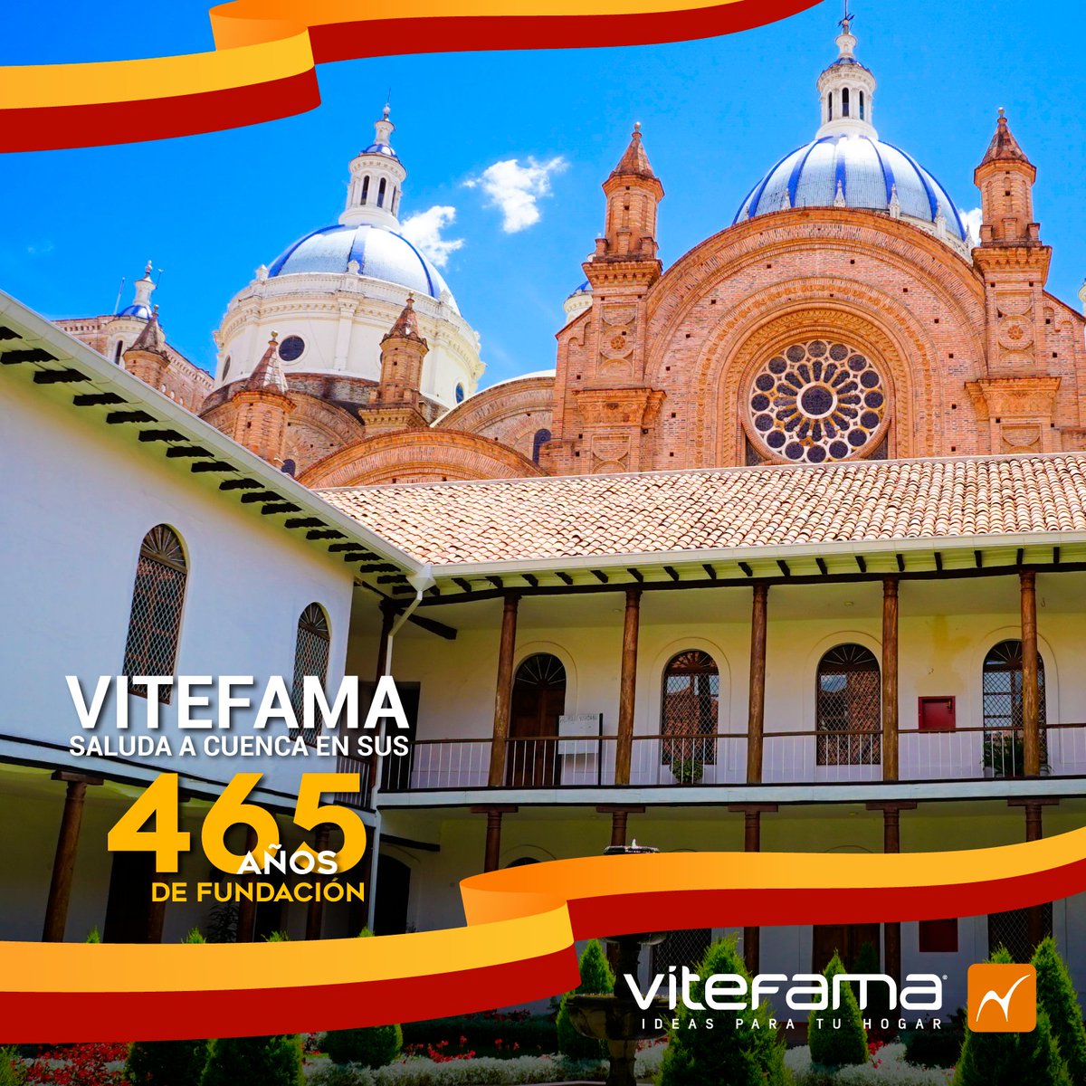 Vitefama_ec's tweet photo. Vitefama felicita a la "Atenas del Ecuador" por sus 465 años de fundación. Ciudad llena de mágicos encantos culturales, arquitectónicos, gastronómicos y turísticos.
¡Viva Cuenca! 

#AtenasDelEcuador
#FundacionCuenca465 https://t.co/ObS7kiERrw