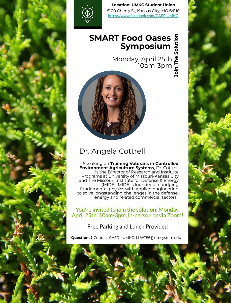 CaerUmkc's tweet photo. JOIN US in-person or Zoom. 
https://t.co/j0RxNrmnLC

#FoodSecurity #FoodSystems #umkc #information #foodtechnologist #agriculture #speakers #Presentation #LearningAnalytics #GoGreen #veterans #urbanfarm #smartfood https://t.co/XiXsCw0ZlY