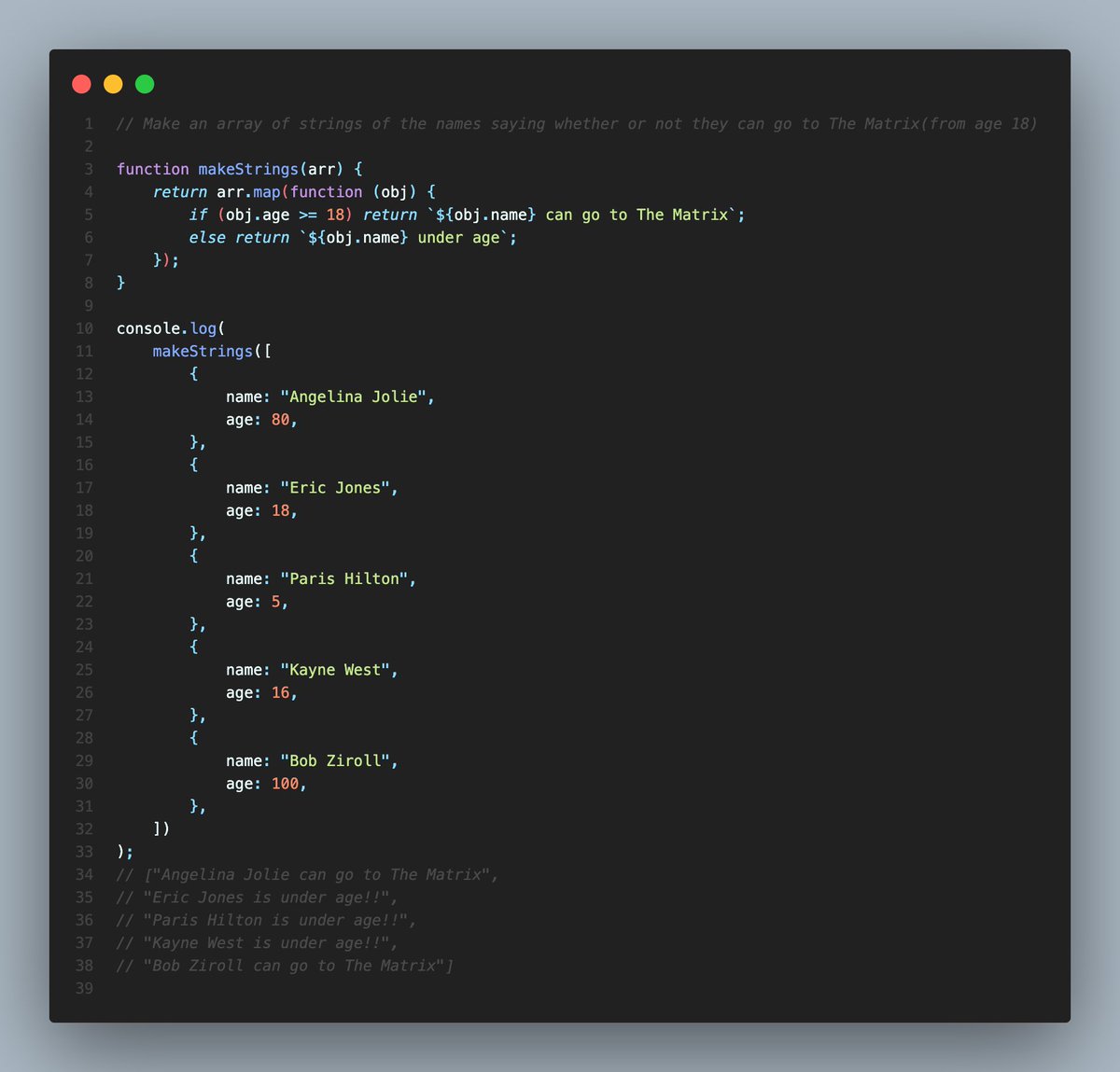 KormocziAdam's tweet photo. OMG! So busy with coding i forgot to tweet my progress! But it was really interesting 9 days 😀
#Day54 i am really shilly-shally using .map and .filter so i practiced #100DaysOfCode https://t.co/oFFI8lpmxW