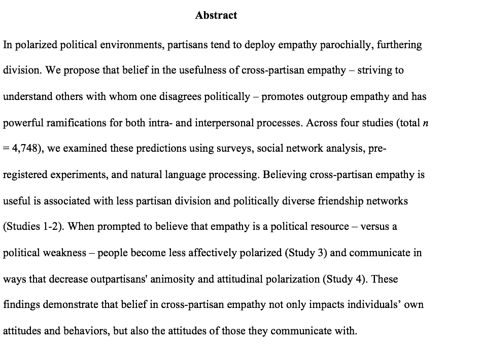 luiza_a_santos's tweet photo. My first first-author paper has been accepted for publication at Psychological Science! Can people’s beliefs about empathy help bridge political divides? A thread 1/10 https://t.co/CQZWpEGHHR