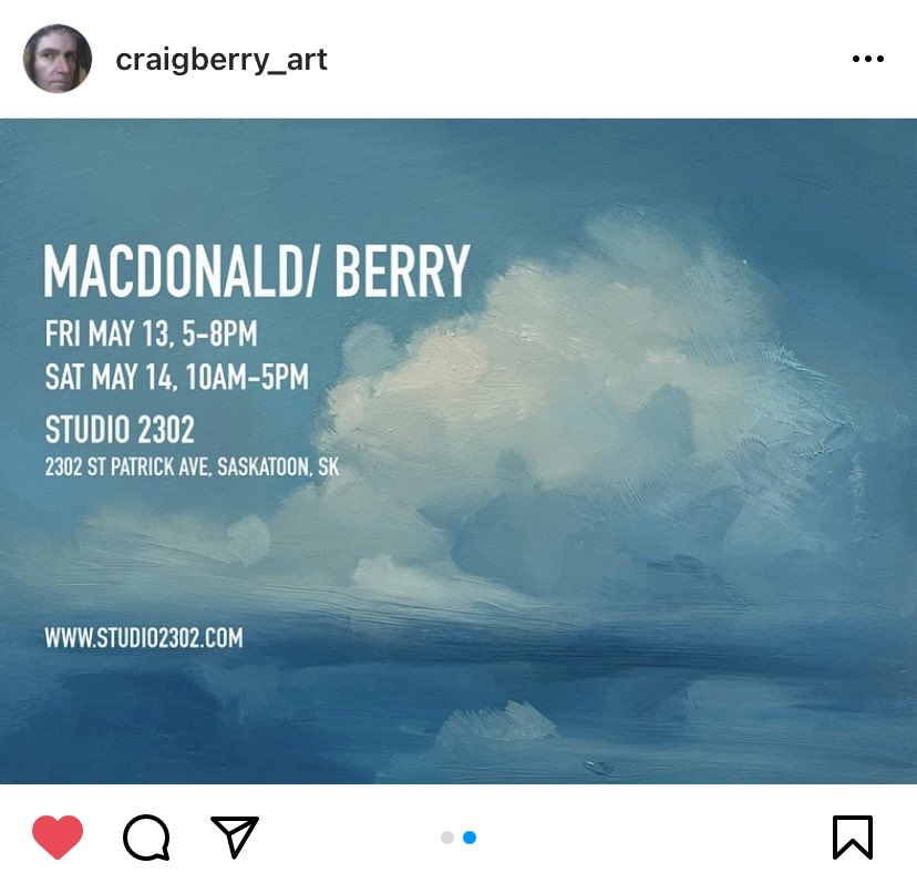 CLeighBerry's tweet photo. What you need in your life right now is some art that soothes your soul and brings you joy. Come see some pretty things May 13/14. Studio 2302 is at the corner of St Patrick and Adelaide in Saskatoon. #yxe #yxeart
Follow on Instagram @craigberry_art https://t.co/YuCL58Blzo