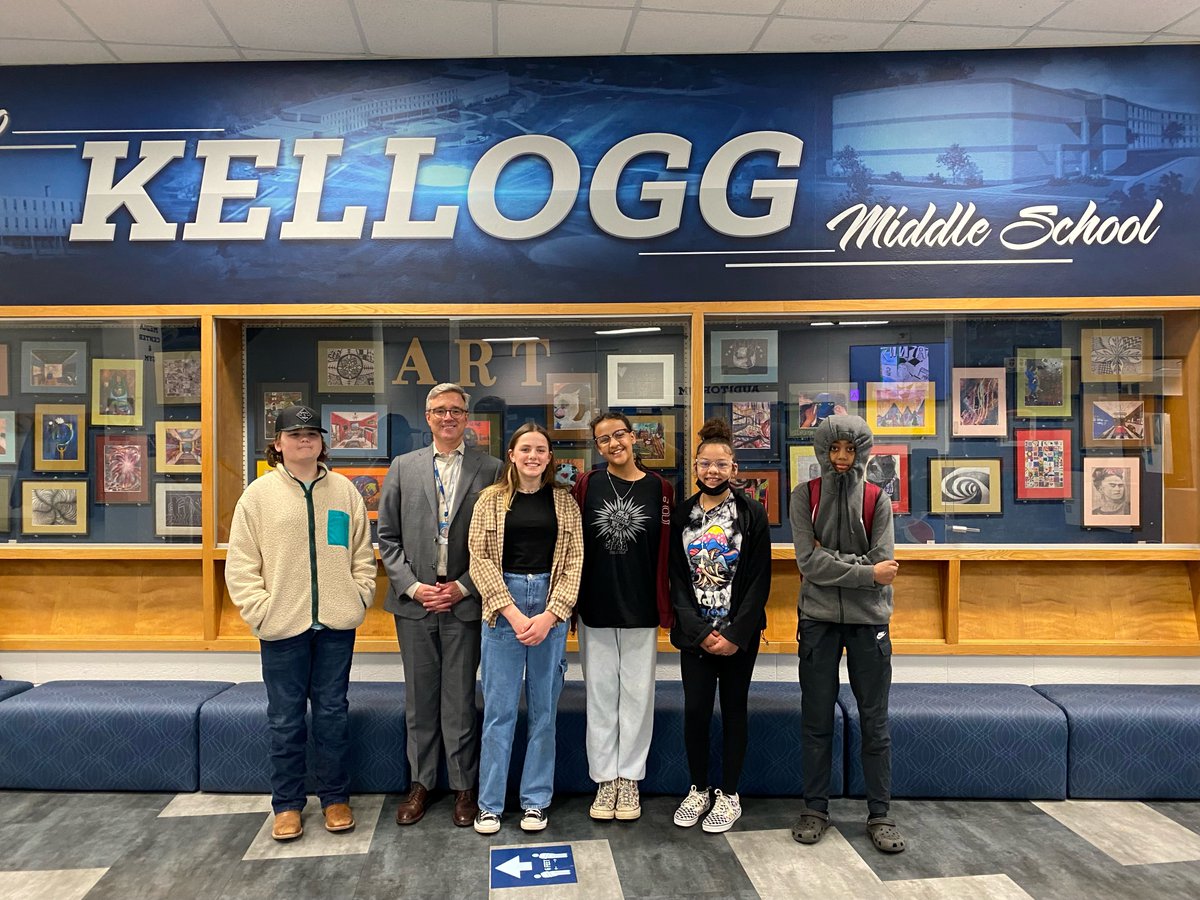 KelloggMiddle's tweet photo. Shout out to these students that served as Kellogg Ambassadors today, showing Dr. @KentPekel around Kellogg!  They did an outstanding job! #cometpride https://t.co/n6nLlllUkf