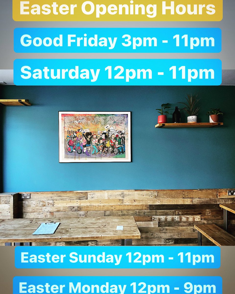 Extended opening hours this weekend;

Good Friday: 3pm - 11pm
Saturday: 12pm - 11pm 
Easter Sunday: 12pm - 11pm
Easter Monday: 12pm - 9pm