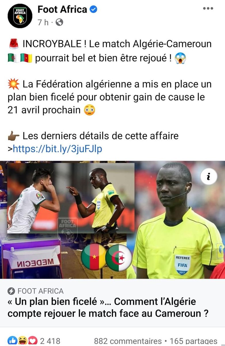 vivalalgerie7's tweet photo. 🔴 الجزائر ربما ستؤثر على قرارات الفيفا ويتم إعادة مباراة الكاميرون والقرار النهائي بعد أسبوع .
[ Goal Afrique ] https://t.co/Ejh8U5RmFF