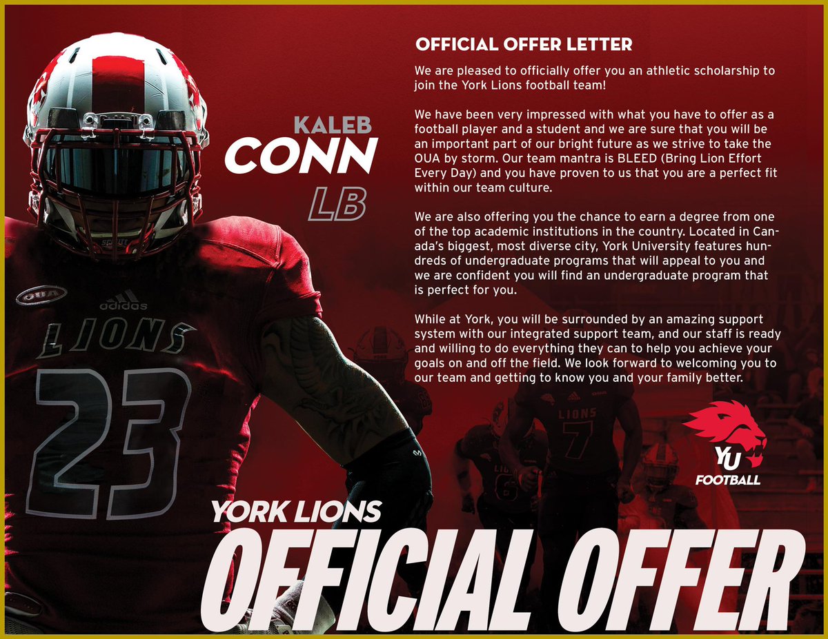 KalebConnn's tweet photo. After a great conversation with @coachokpro, I’m super humbled and honored to receive my 2nd @USPORTS_FB Scholarship Offer from @YULionsFootball!! @salprospects @Fraser5Cam @SalCompFootball @SalAthletics #BetterBetterBest https://t.co/PVO9wz3Vfn