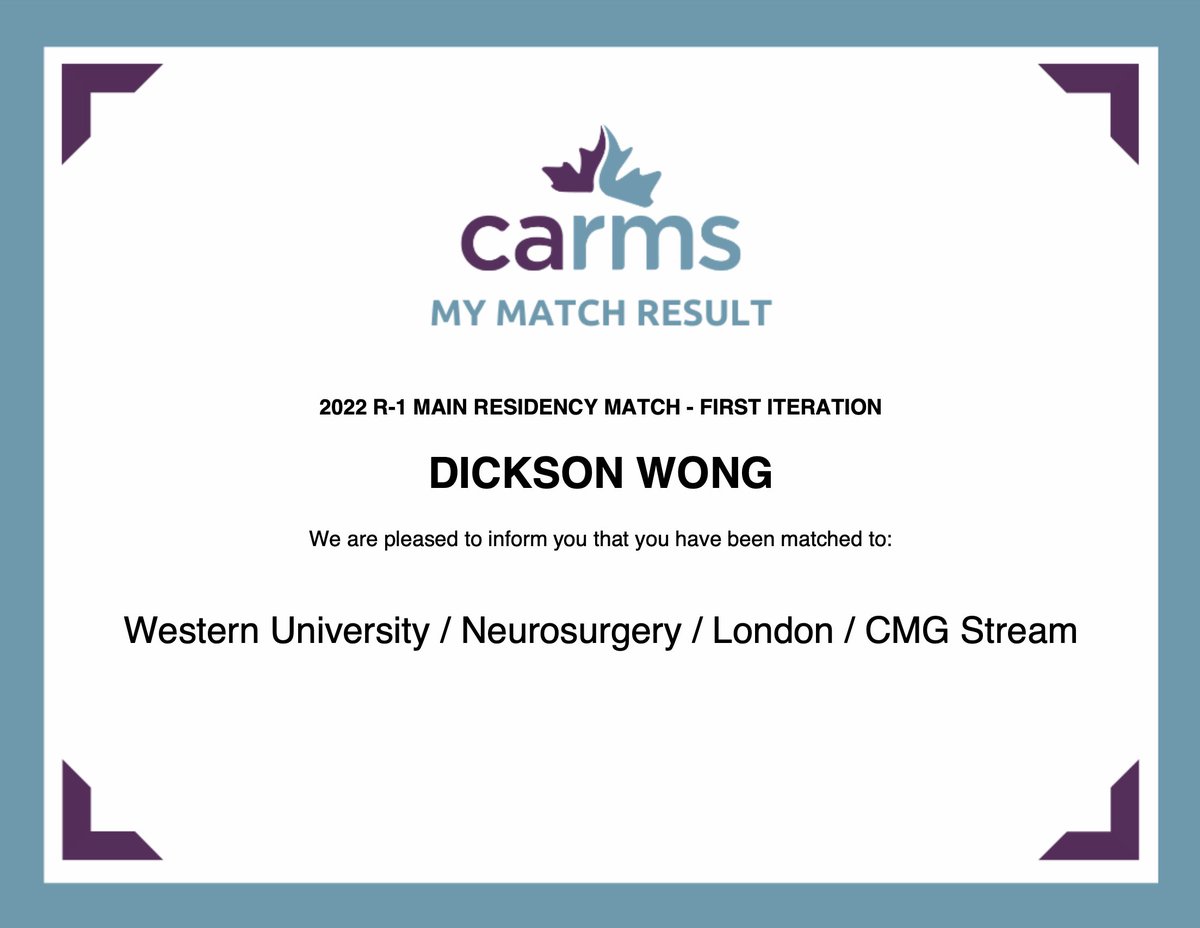 I'm happy to say that I'll be joining <a href="/westernu_nsx/">Western Neurosurgery</a> and <a href="/westernuCNS/">#WesternU CNS</a> as a neurosurgery resident later this year.  I am excited for this next adventure and am looking forward to learning from everyone there. 🧠 #MatchDay #CaRMSMatch