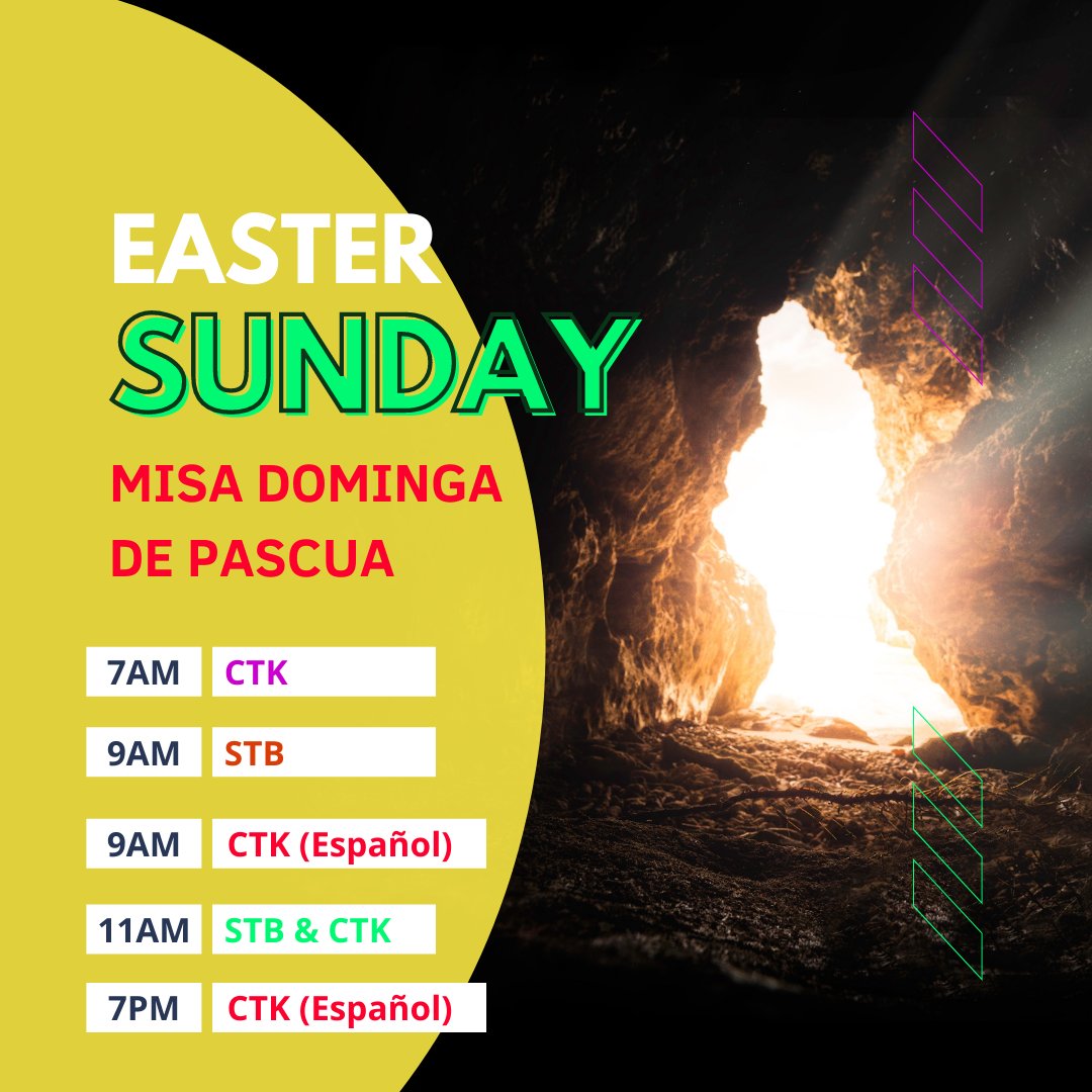 StBCtKYM's tweet photo. Here's an overview of when &amp; where to celebrate Holy Week 2022 liturgies in our parishes!
.
¡Aquí hay una visión general de cuándo y dónde  celebrar las liturgias de la Semana Santa de 2022 en nuestras parroquias! https://t.co/c5iwdTHWj9