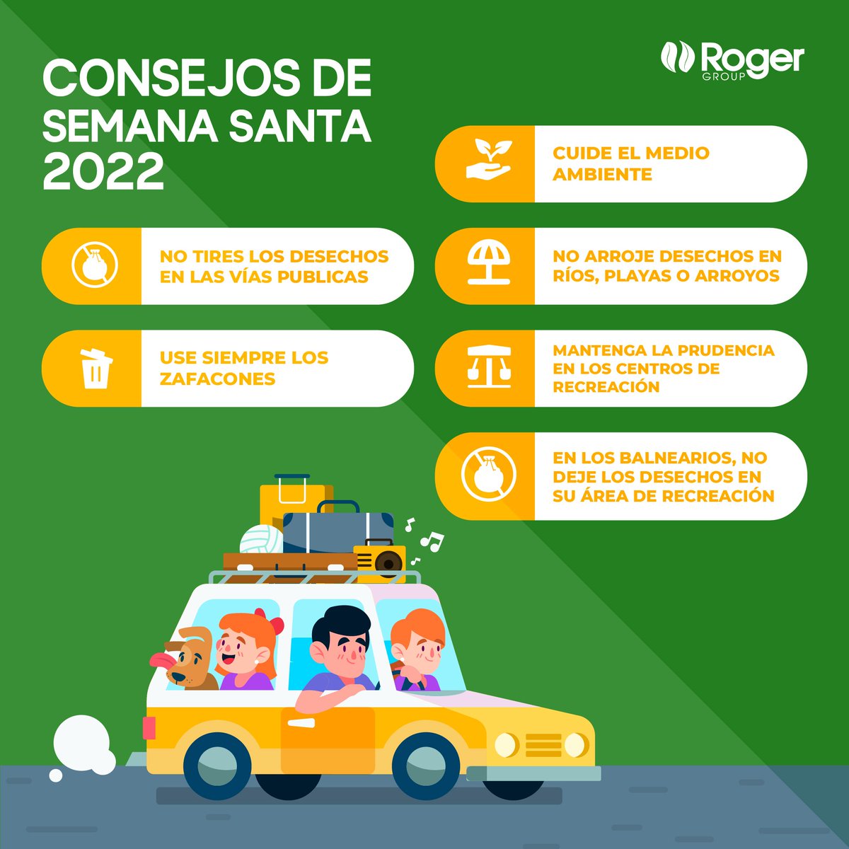 RogerGroup1's tweet image. Desde Roger Group les compartimos unos cuantos consejos de mucha utilidad durante esta Semana Santa. 💚
⠀
#RogerGroup #DíasNoLaborable #Roger #SemanaSanta2022